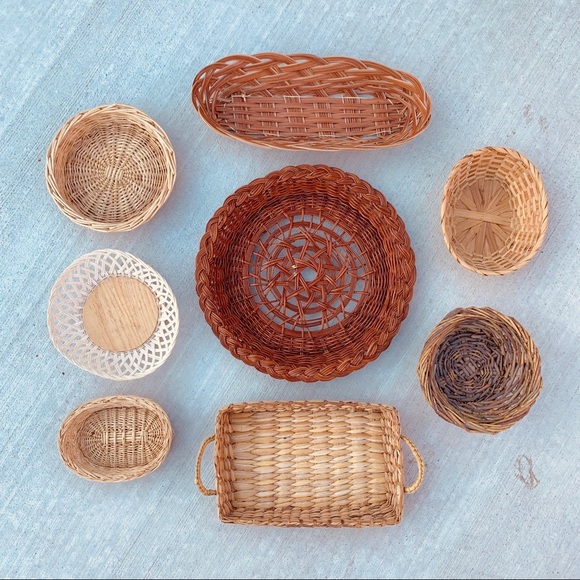 Vintage Bohemian Wall Basket Set Round & Rectangle